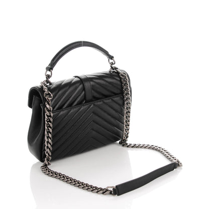 Saint Laurent Sheepskin Matelasse Chevron Monogram Medium College Bag Black 3 of 7