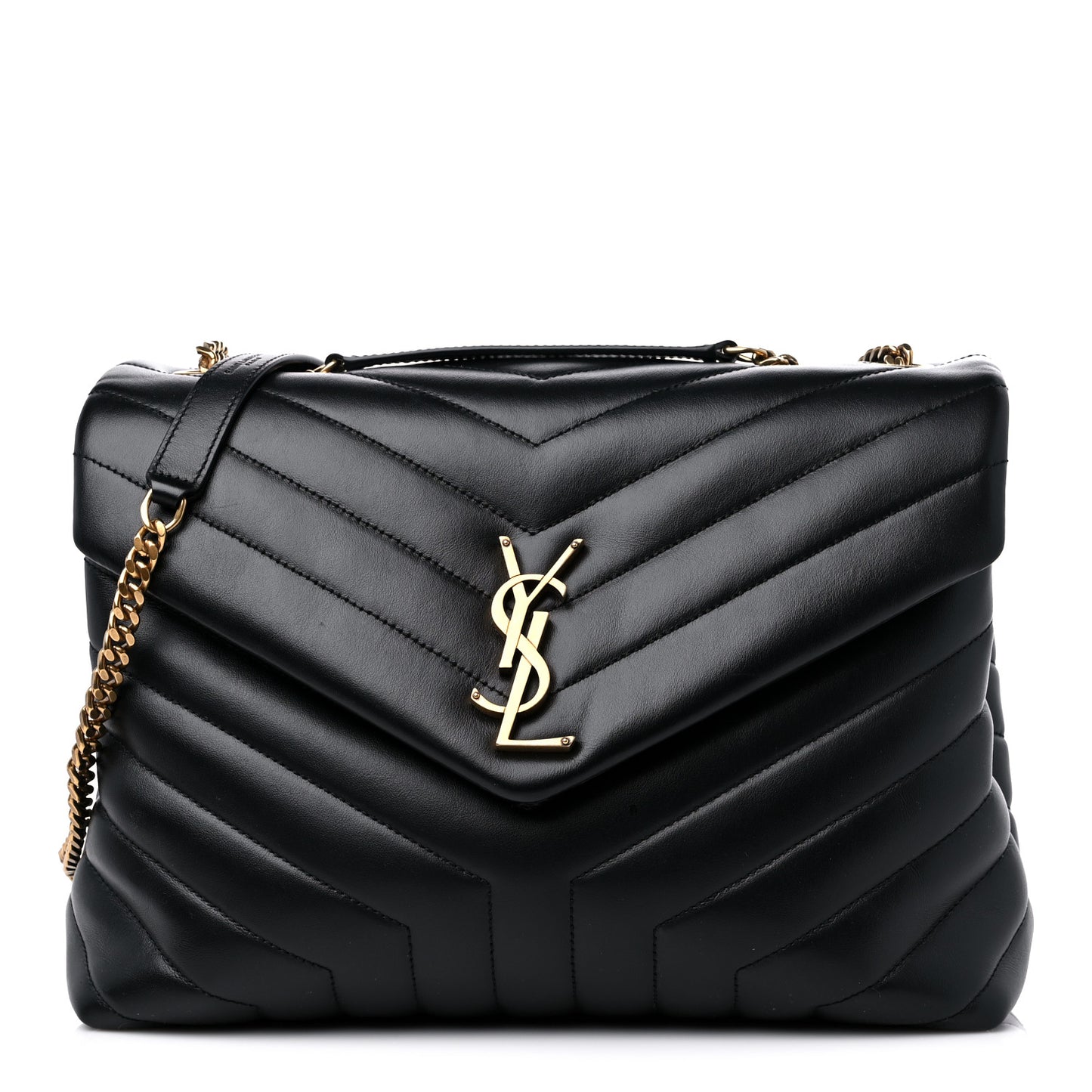 Calfskin Y Quilted Monogram Medium Loulou Chain Satchel Black