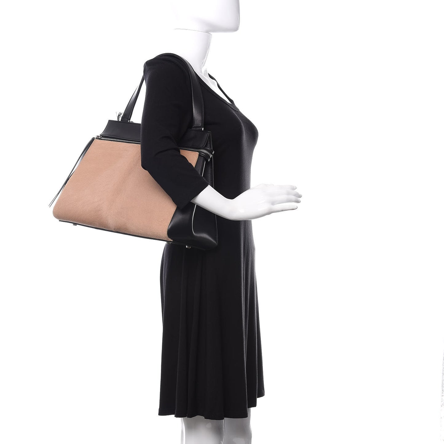 Pony Hair Calfskin Medium Edge Shoulder Bag Praline
