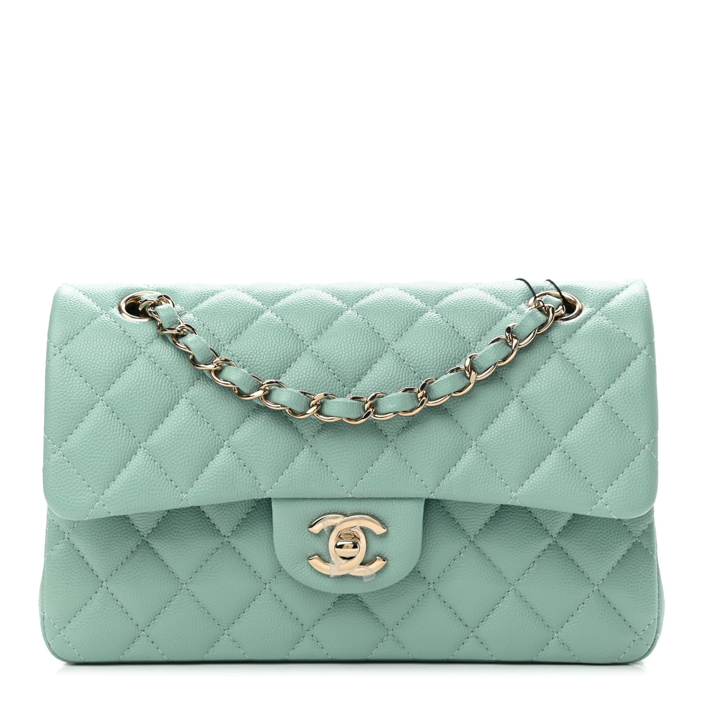 Caviar Quilted Small Double Flap Light Blue