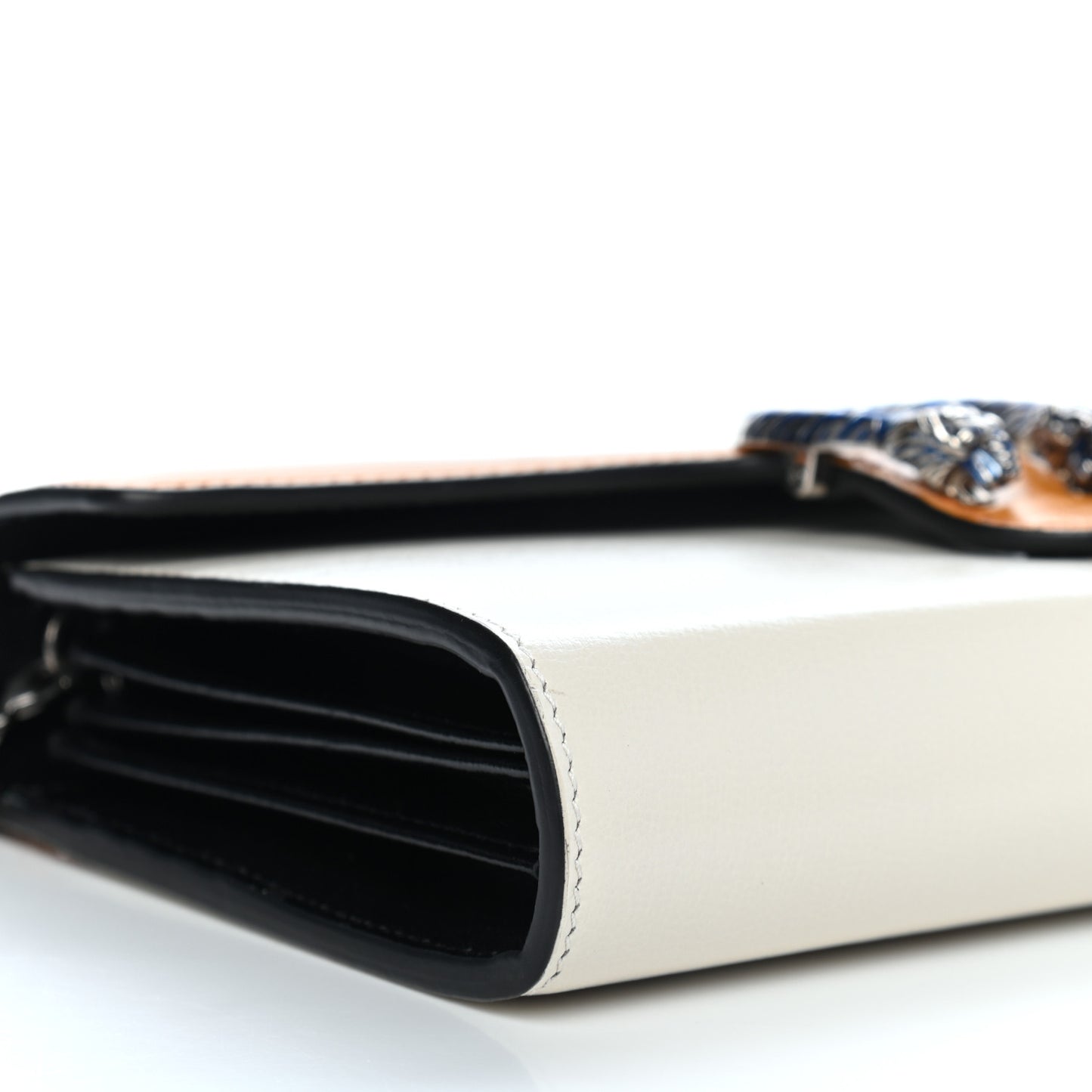 Azalea Calfskin Tri-Color Mini Dionysus Chain Wallet Mystic White Sun Oil Black Electric Blue