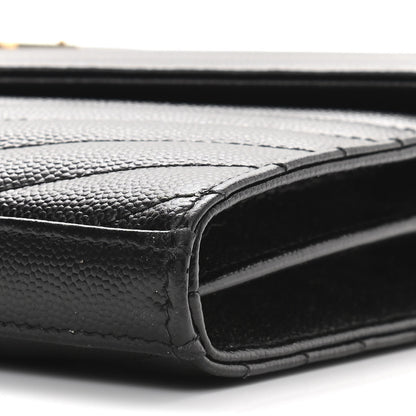 Saint Laurent Grain De Poudre Matelasse Chevron Monogram Chain Wallet Black 11 of 12