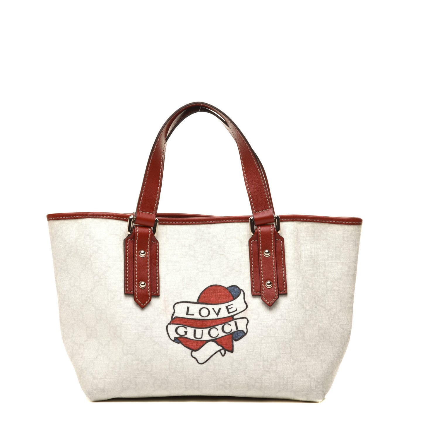GG Plus Monogram Small Jolicoeur Tattoo Heart Tote Off White Red