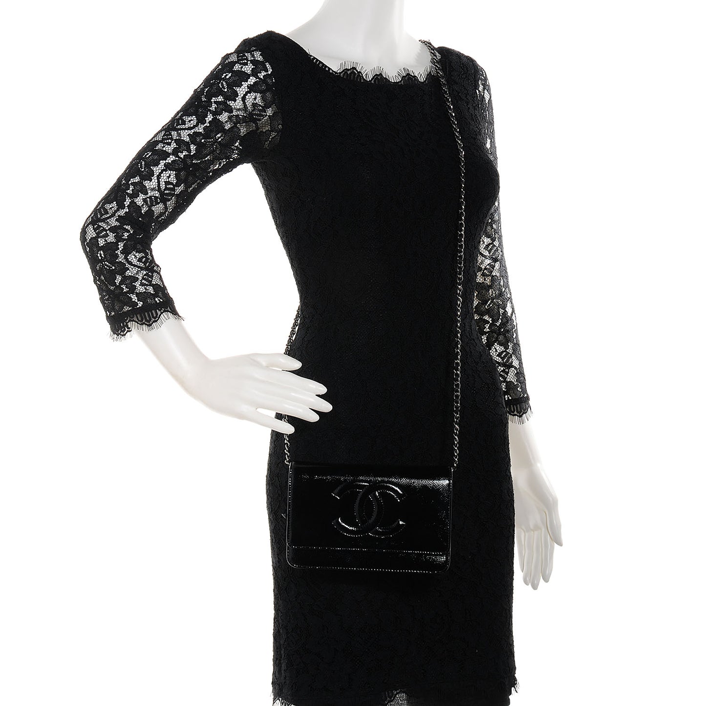 Patent Caviar Timeless CC Wallet on Chain WOC Black
