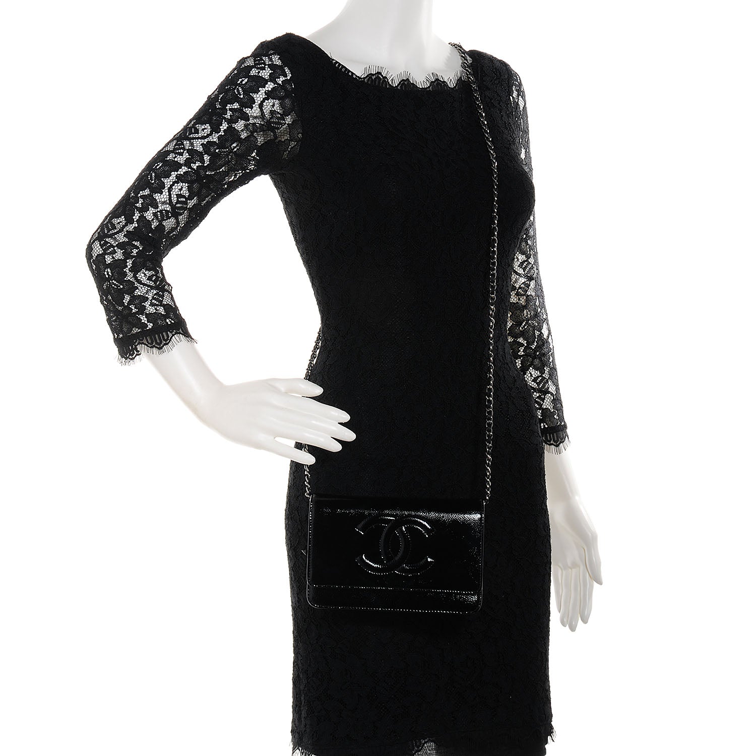 Chanel Patent Caviar Timeless CC Wallet on Chain WOC Black 2 of 9
