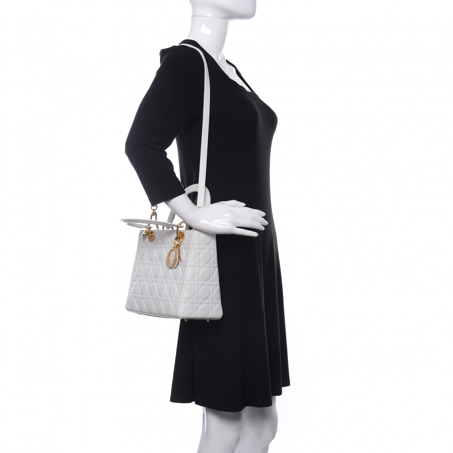 Lambskin Cannage Medium Lady Dior White