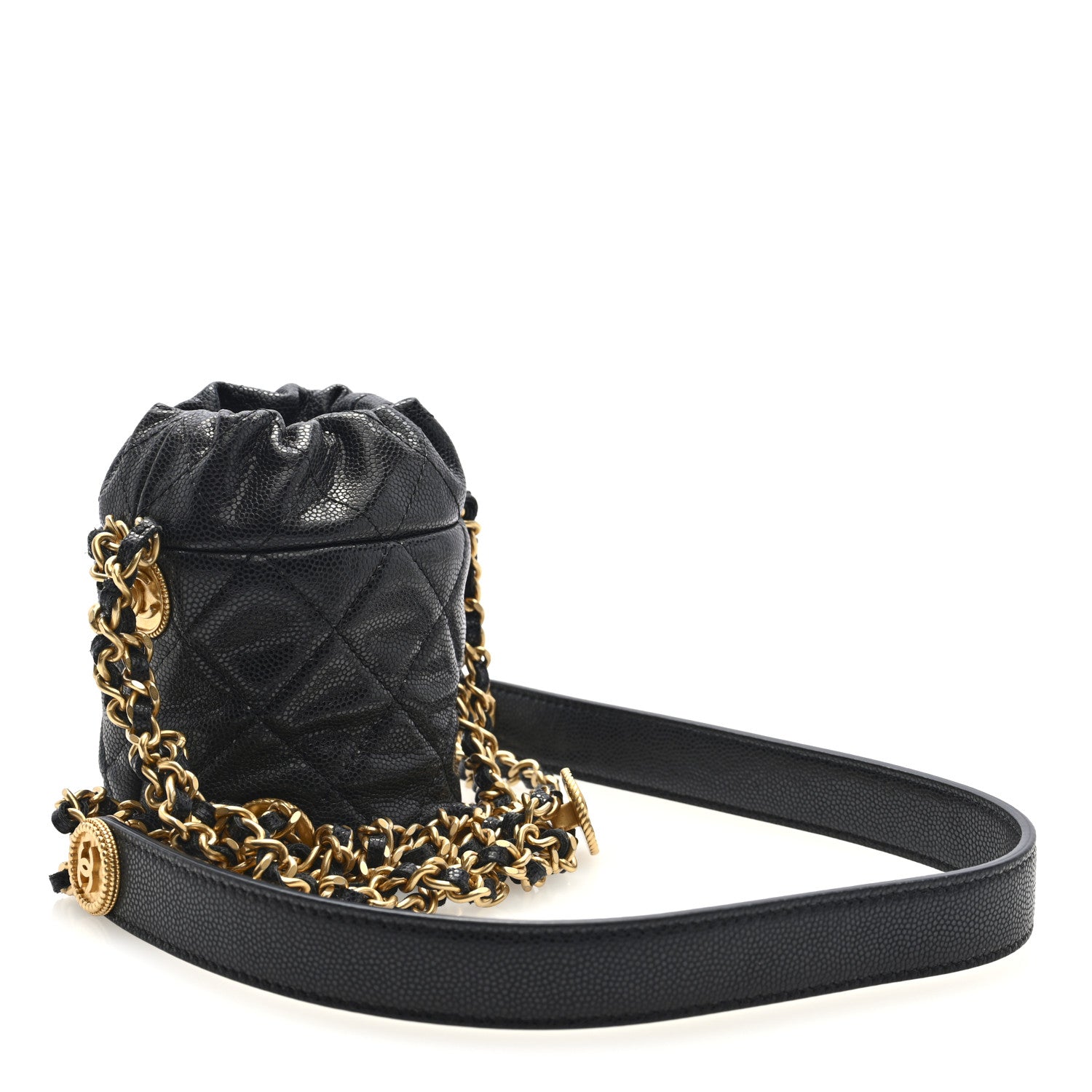 Chanel Caviar Quilted Twist Your Buttons Micro Bucket Bag Black 3 of 10