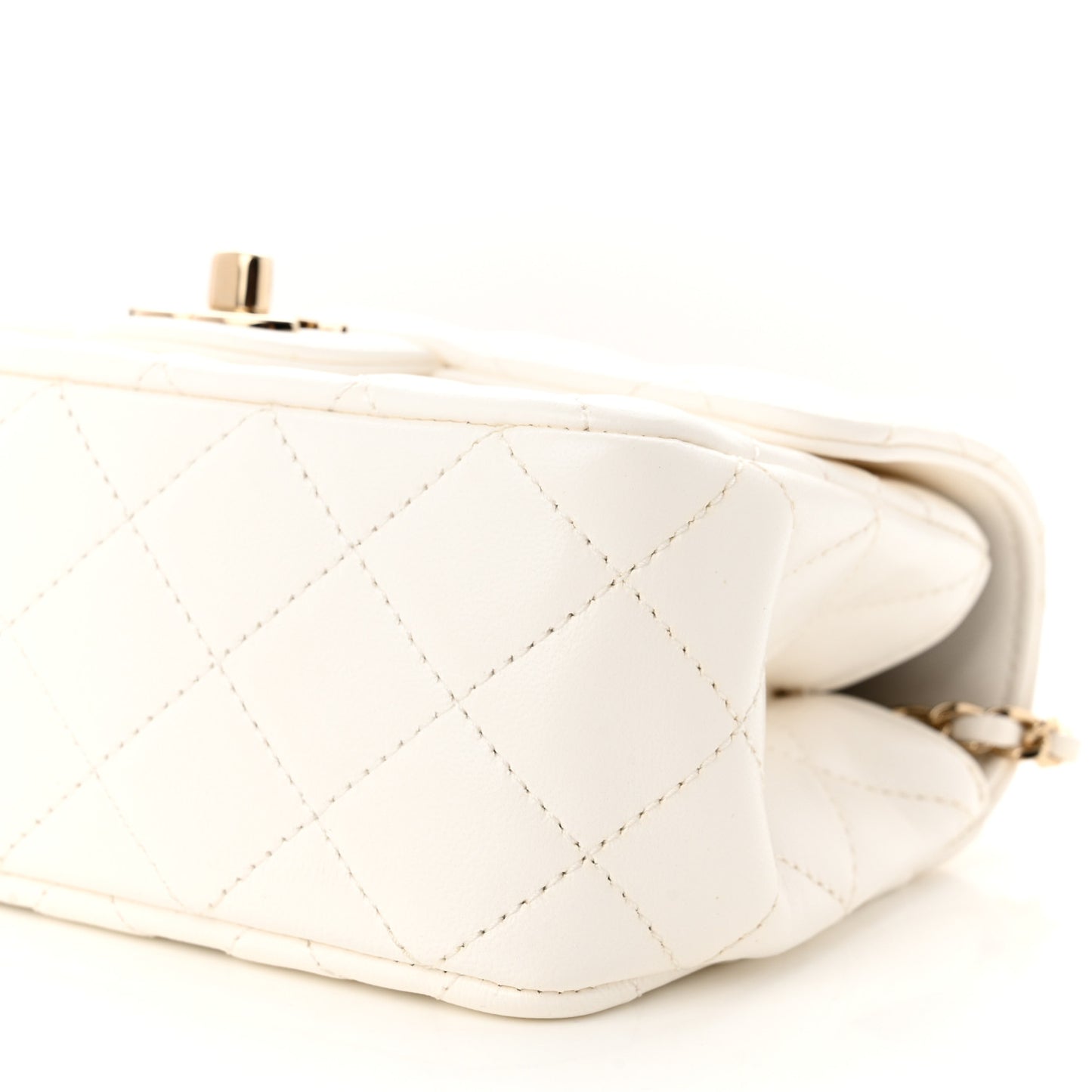 Lambskin Quilted Mini Crystal Top Handle Rectangular Flap White