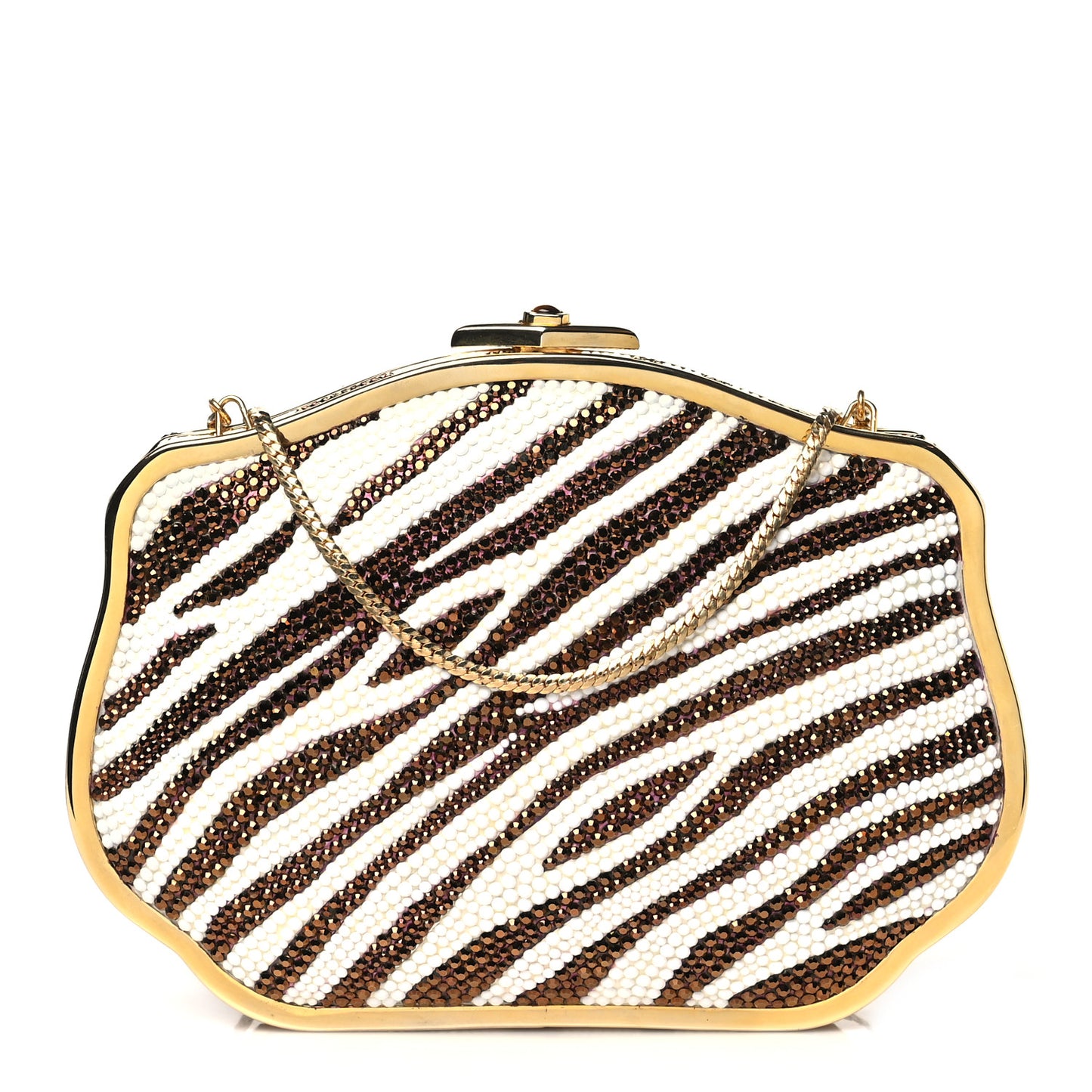 Swarovski Crystal Zebra Minaudiere Clutch Brown White Gold