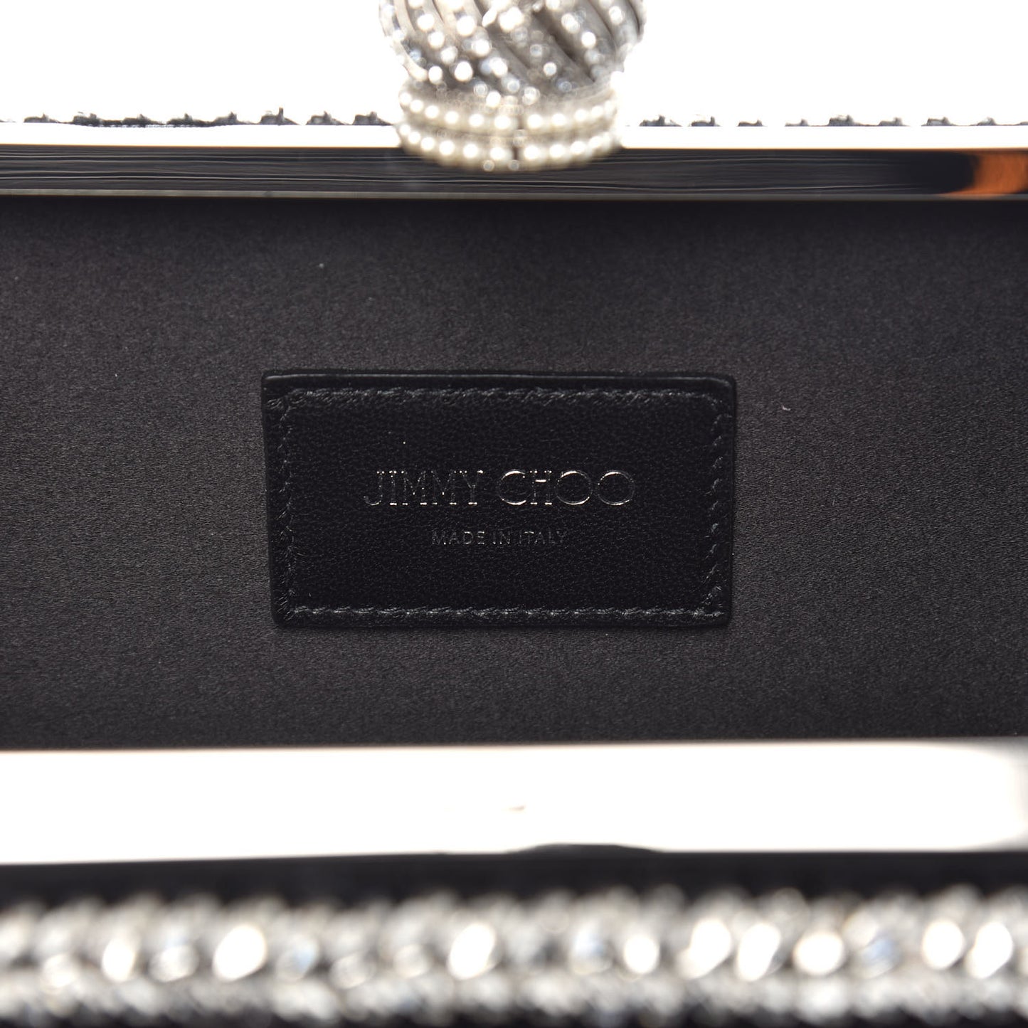 Satin Feather Crystal Embellished Celeste Clutch Black