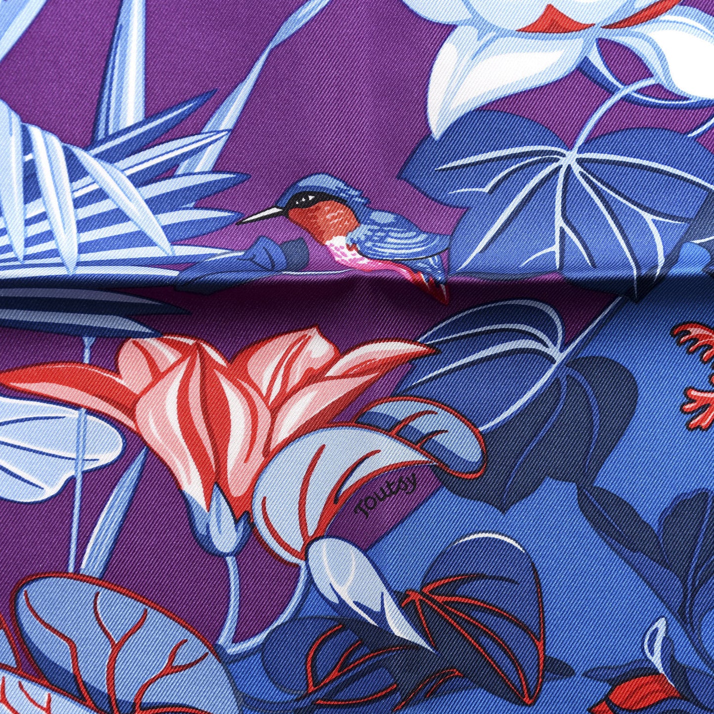 Silk Flamingo Party Scarf 90 Rouge Violet Bleu