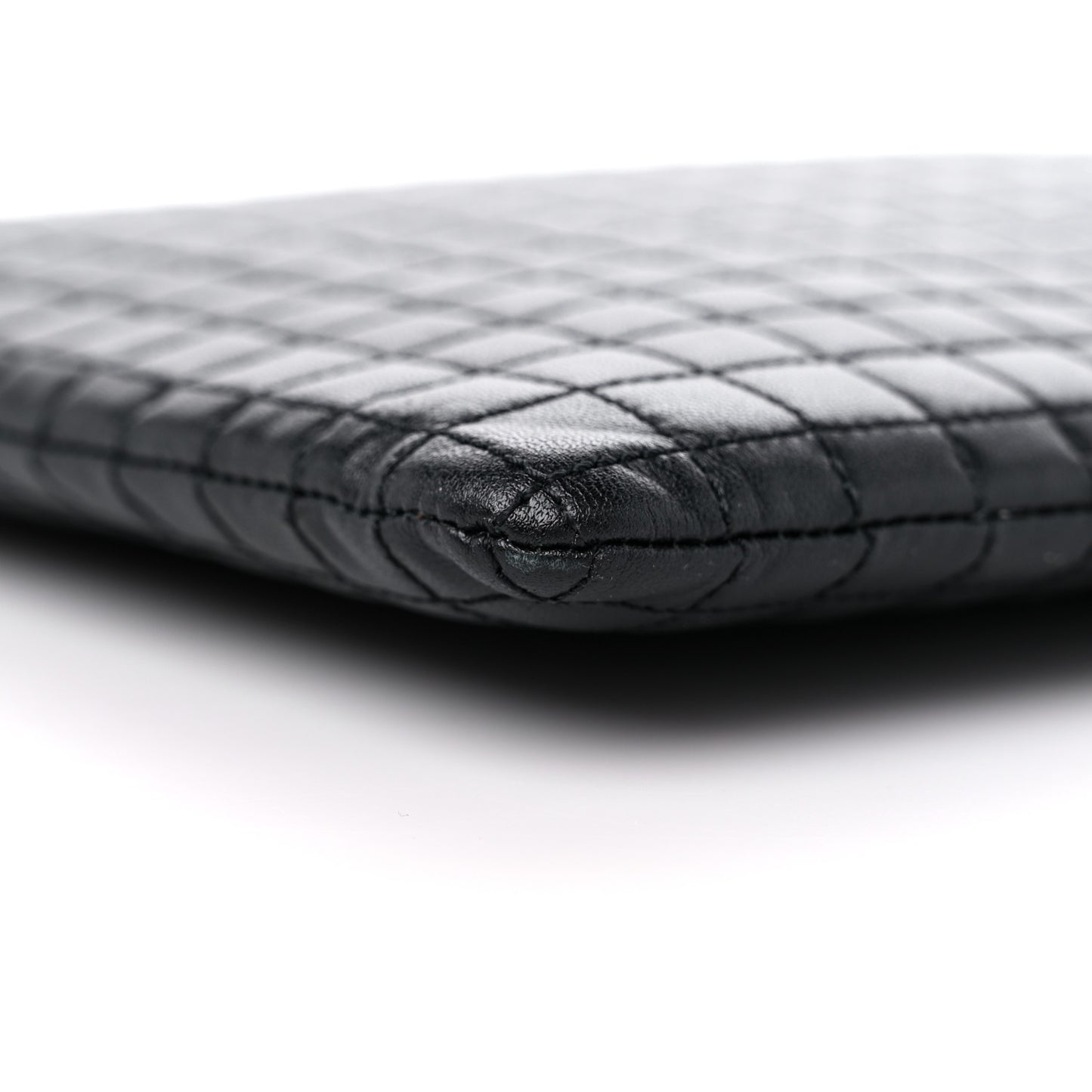 Calfskin Quilted C Charm Pouch Black