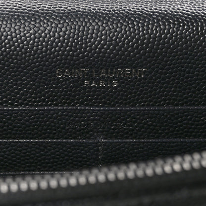 Saint Laurent Grain De Poudre Matelasse Chevron Monogram Envelope Chain Wallet Black White 6 of 10