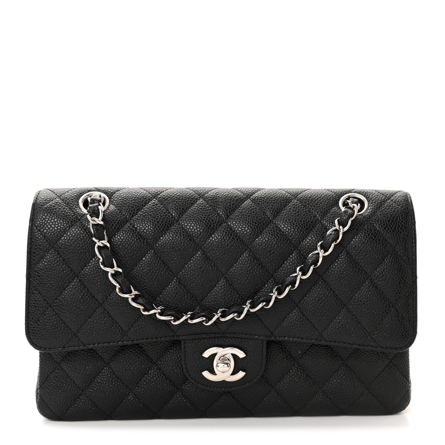 Caviar Quilted Medium Double Flap Black