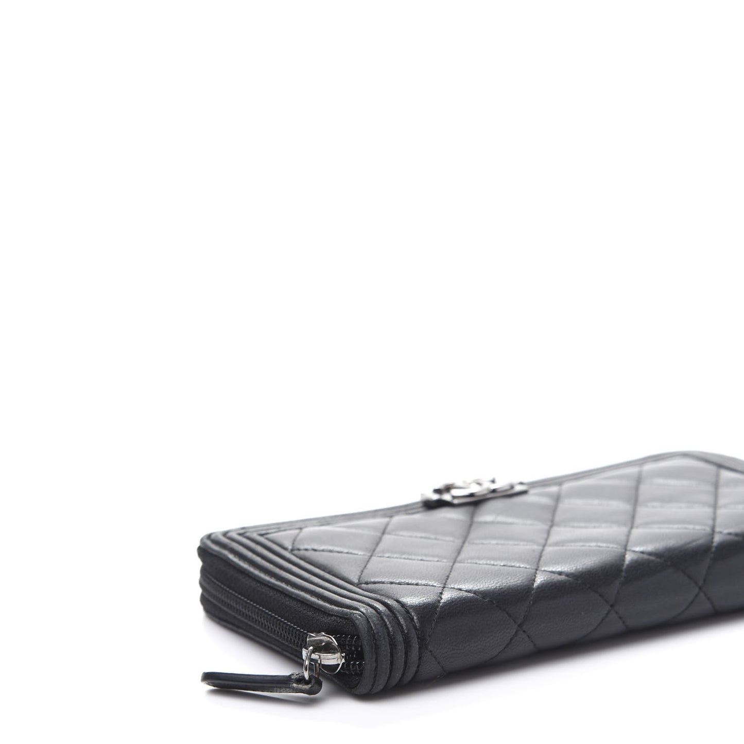 Lambskin Quilted Boy Zip Around Wallet Black