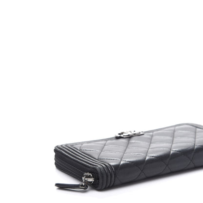 Chanel Lambskin Quilted Boy Zip Around Wallet Black 9 of 10
