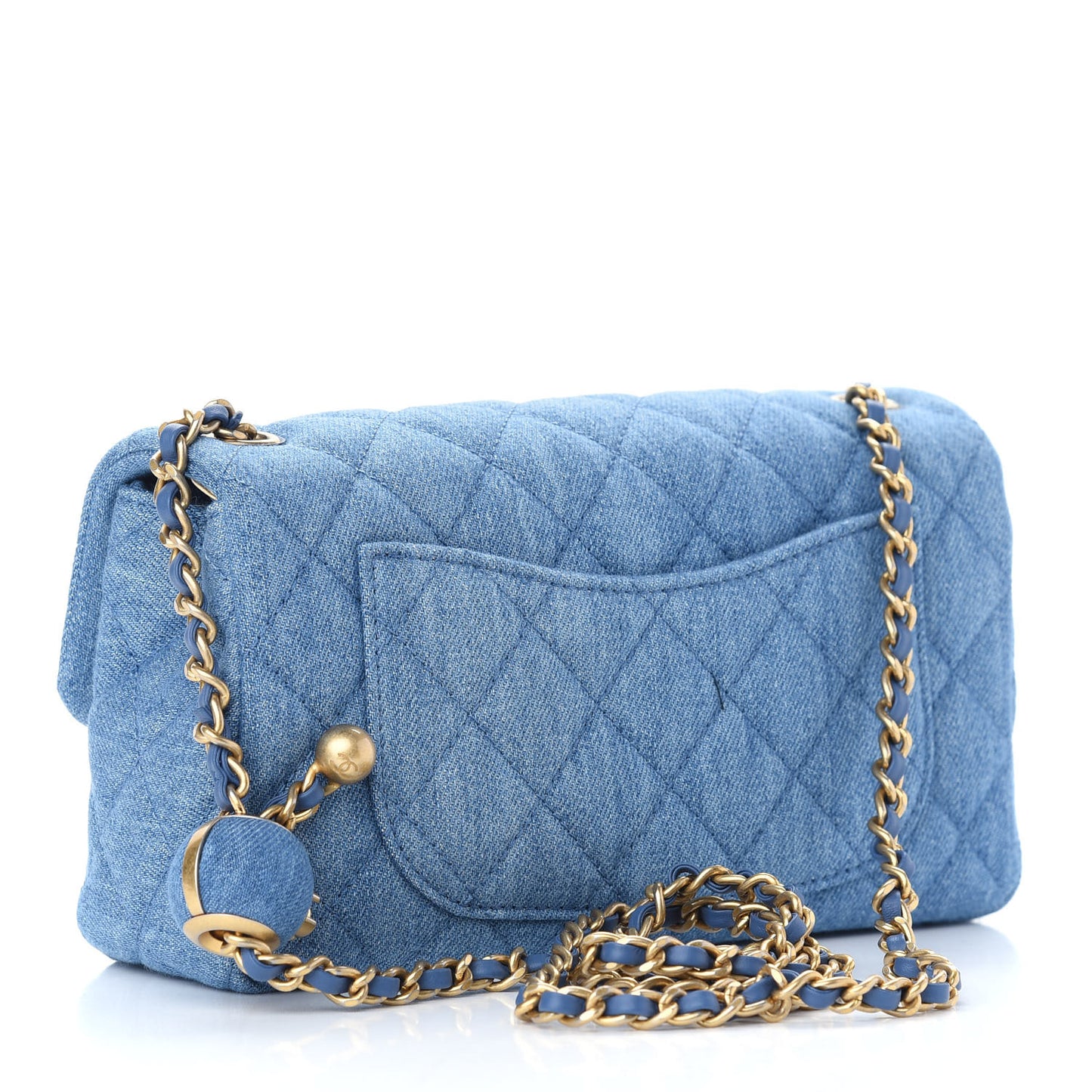 Denim Quilted Mini Pearl Crush Rectangular Flap Blue