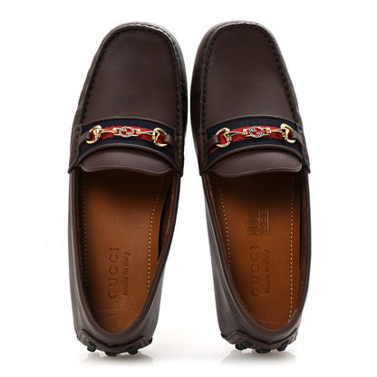 Gucci Soft Clove Calfskin Web Mens Horsebit Driver Loafers 7.5 Cocoa 2 of 10
