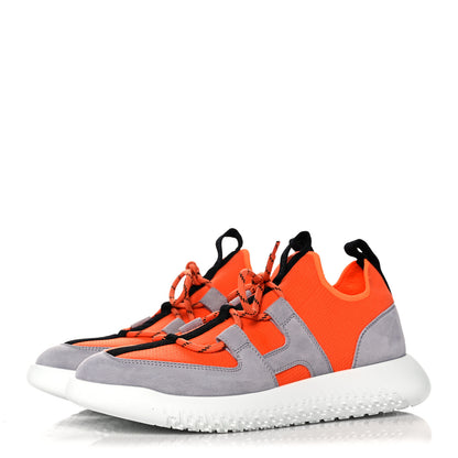 Hermes Technical Canvas Suede Goatskin Womens Duel Sneakers 37.5 Orange Multicolor 3 of 8