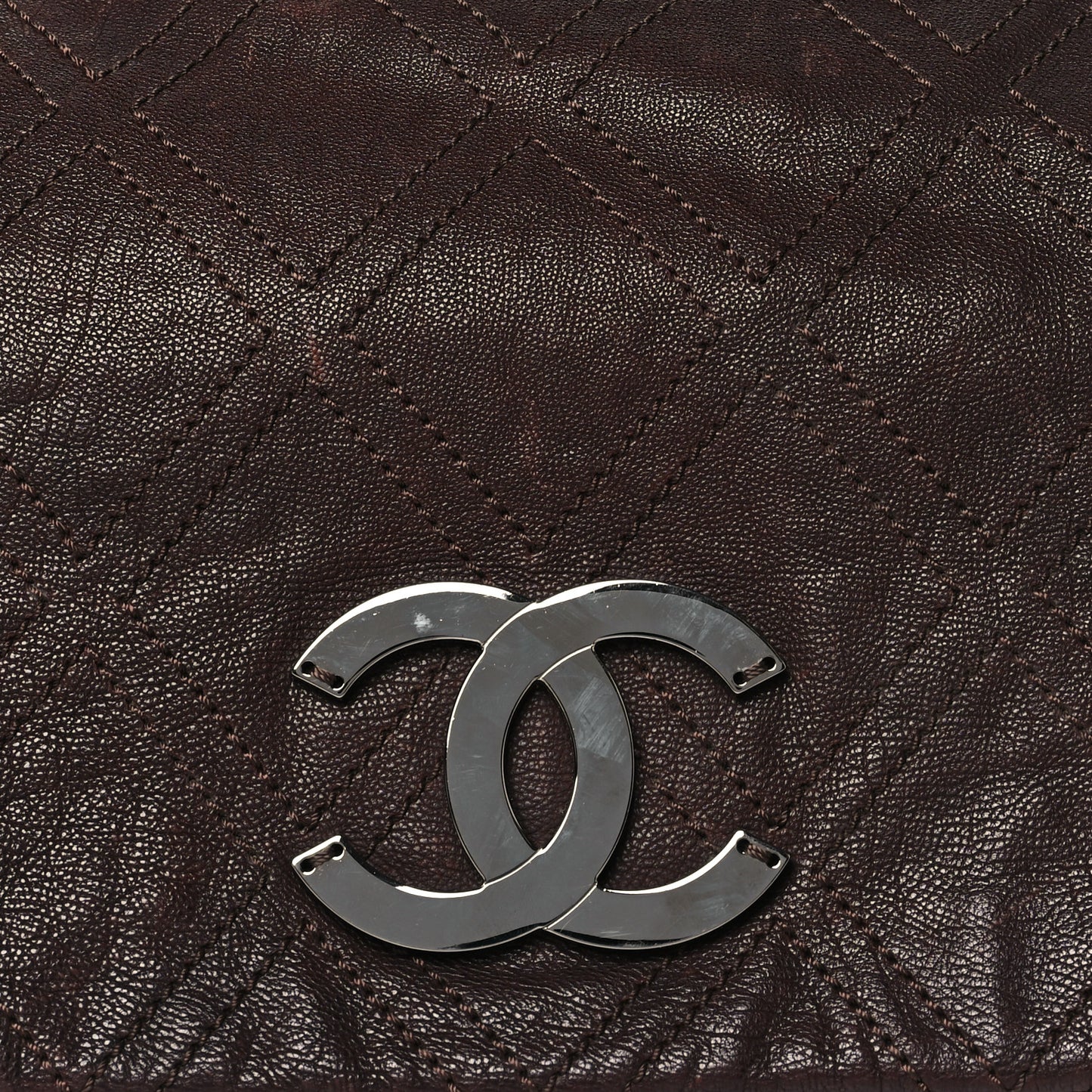 Calfskin Diamond Stitch Accordion Flap Brown