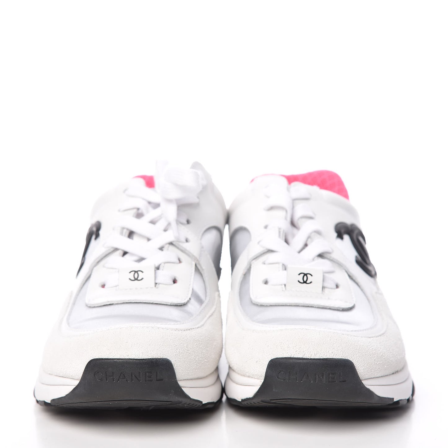 Calfskin Fabric Sneakers 38 White Silver Fluo Pink