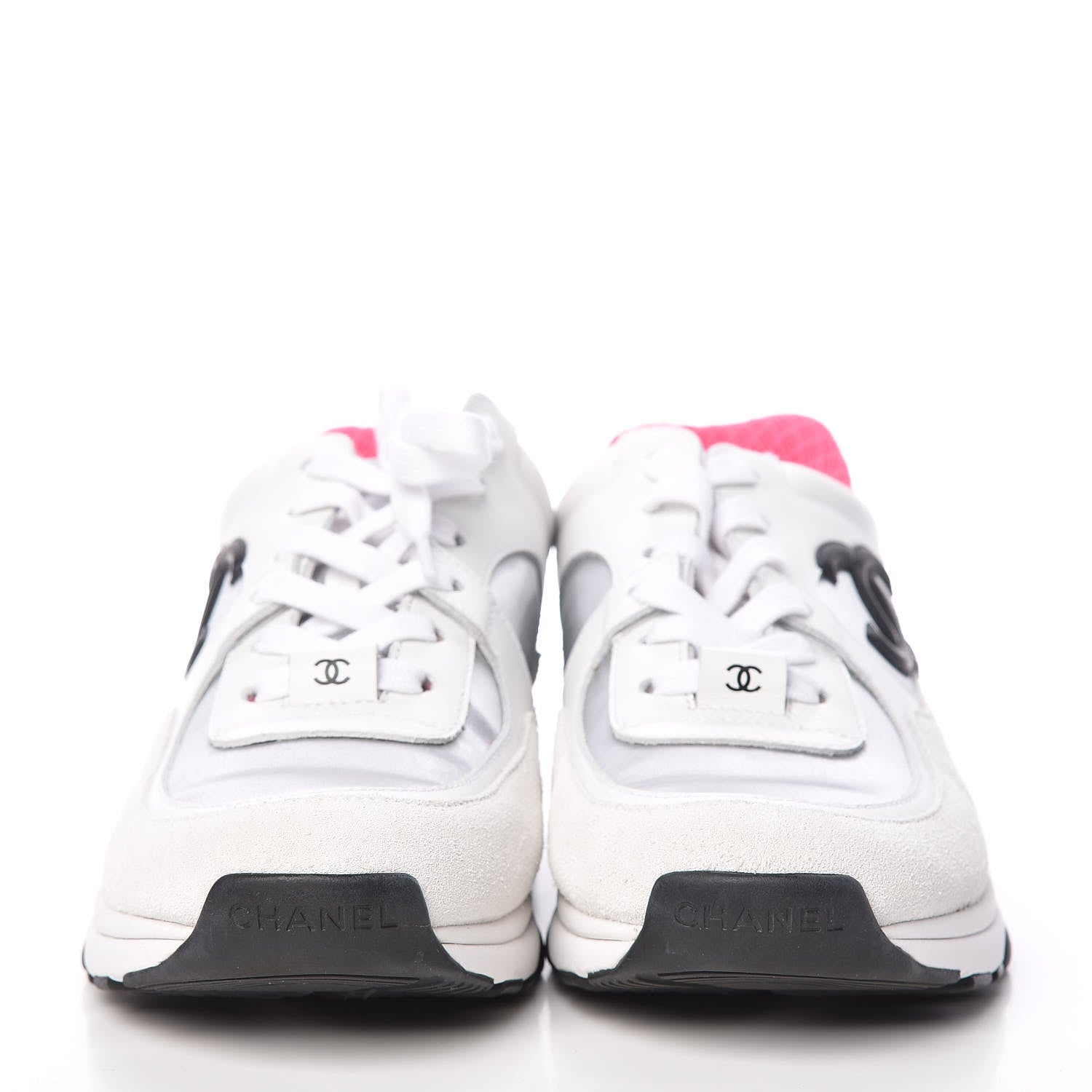 Chanel Calfskin Fabric Sneakers 38 White Silver Fluo Pink 2 of 11