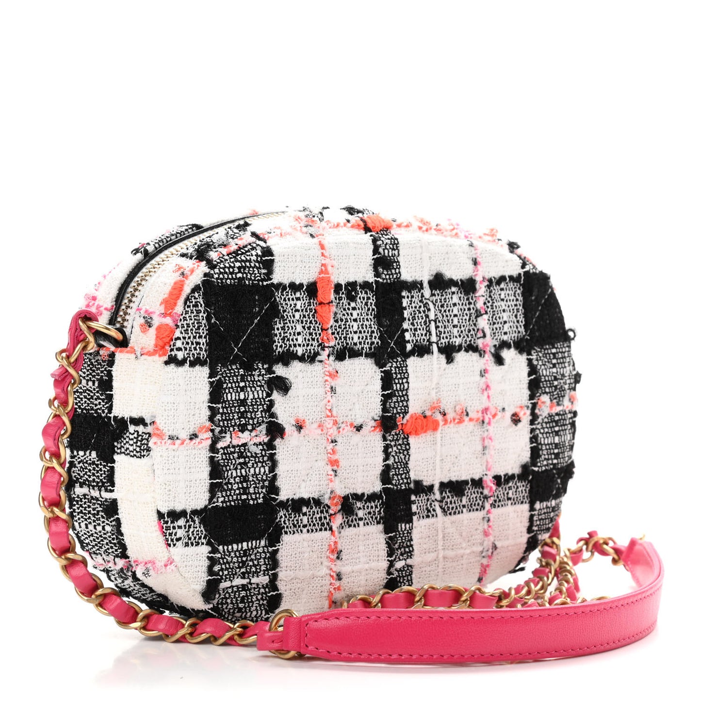 Tweed Lambskin Quilted Coco Midnight Camera Case White Black Multicolor