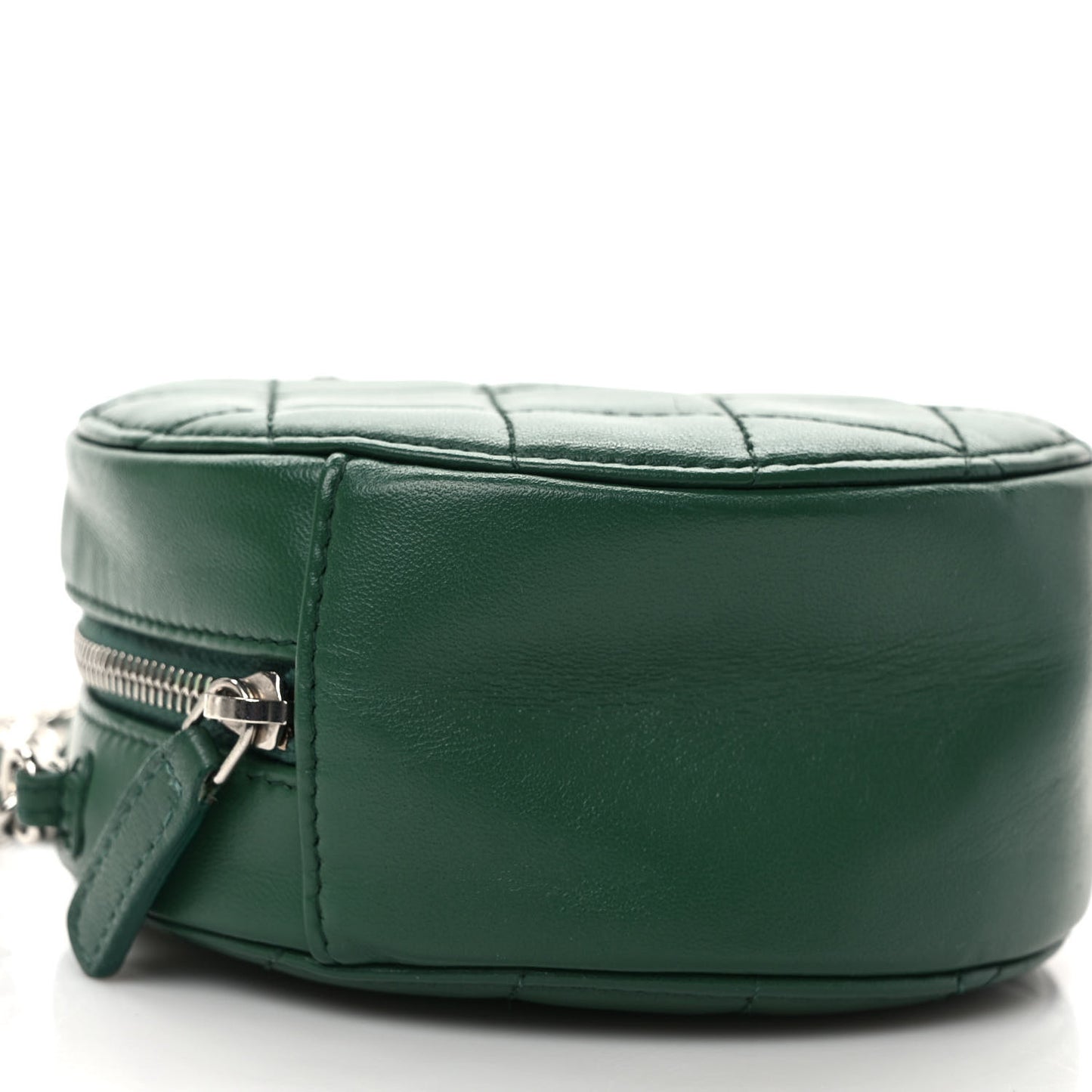 Lambskin Quilted Round Clutch With Chain Green