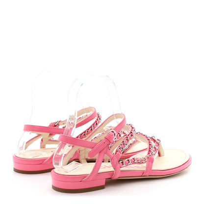 Chanel Calfskin Chain Braided Sandals 39 Pink 5 of 10