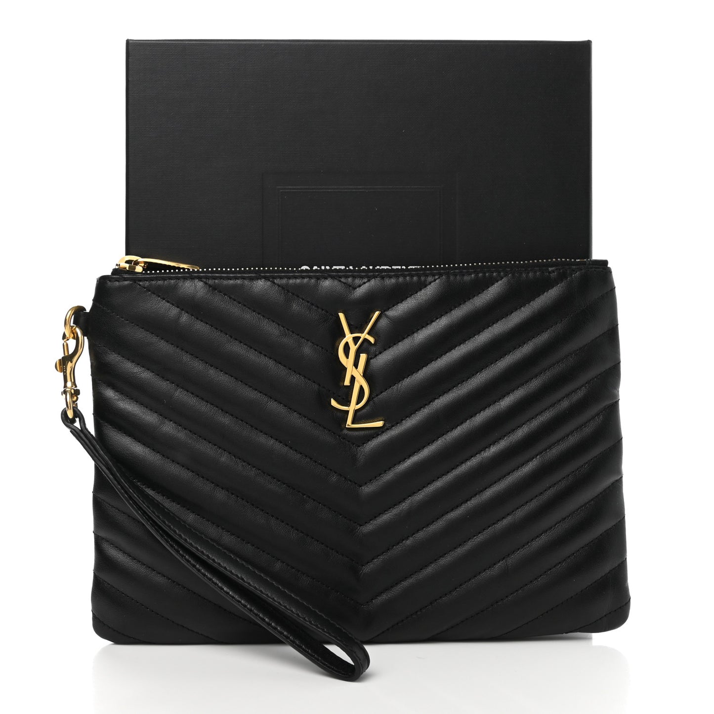 Calfskin Matelasse Chevron Monogram A5 Wristlet Black