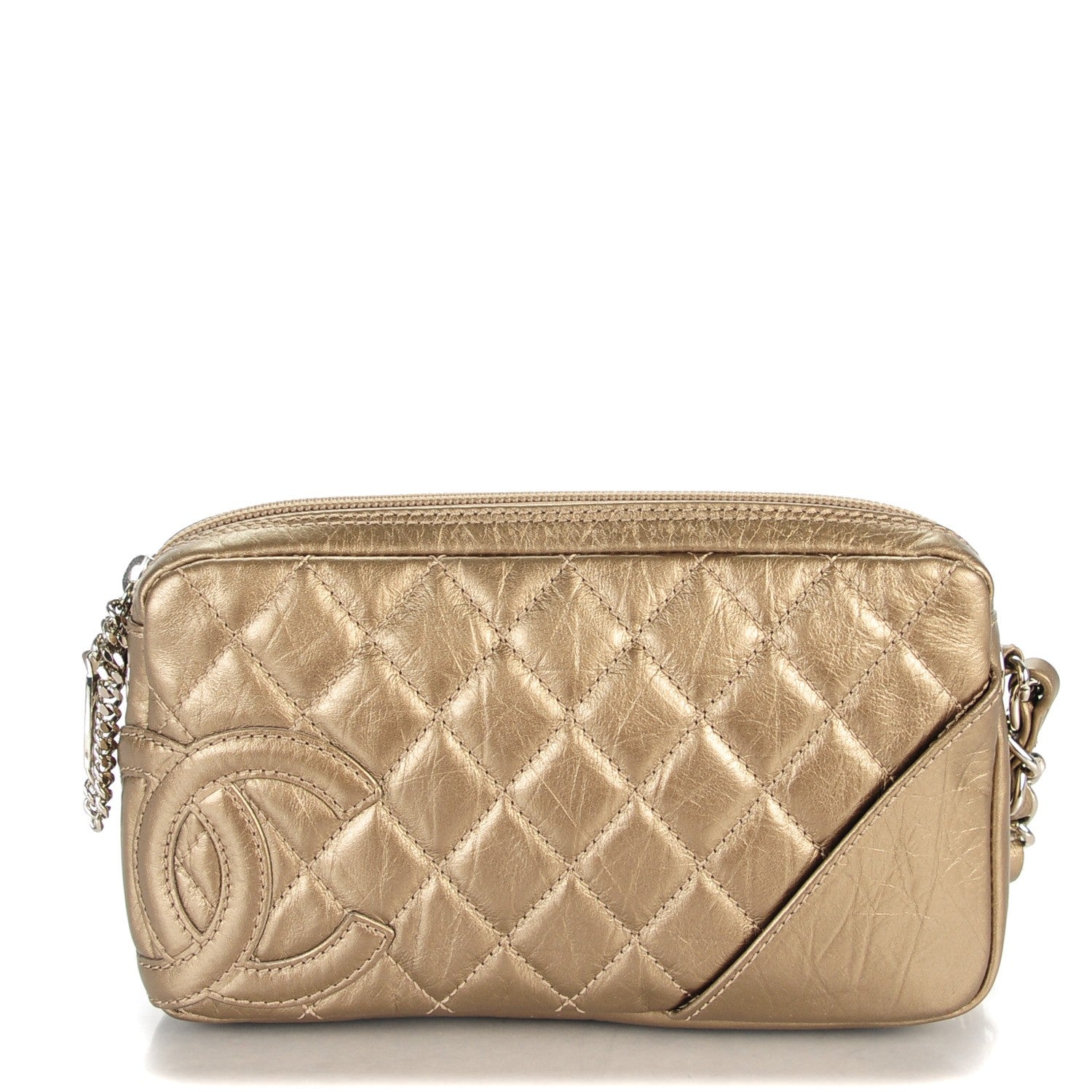 Chanel Metallic Aged Calfskin Quilted Cotton Club Pochette Khaki 1 of 7