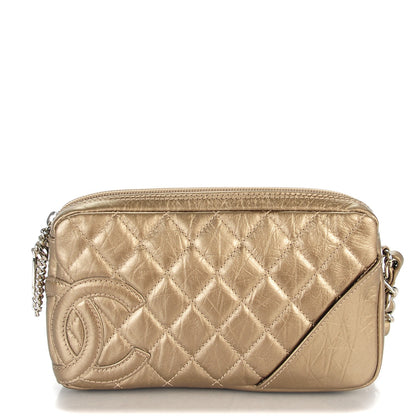 Chanel Metallic Aged Calfskin Quilted Cotton Club Pochette Khaki 1 of 7