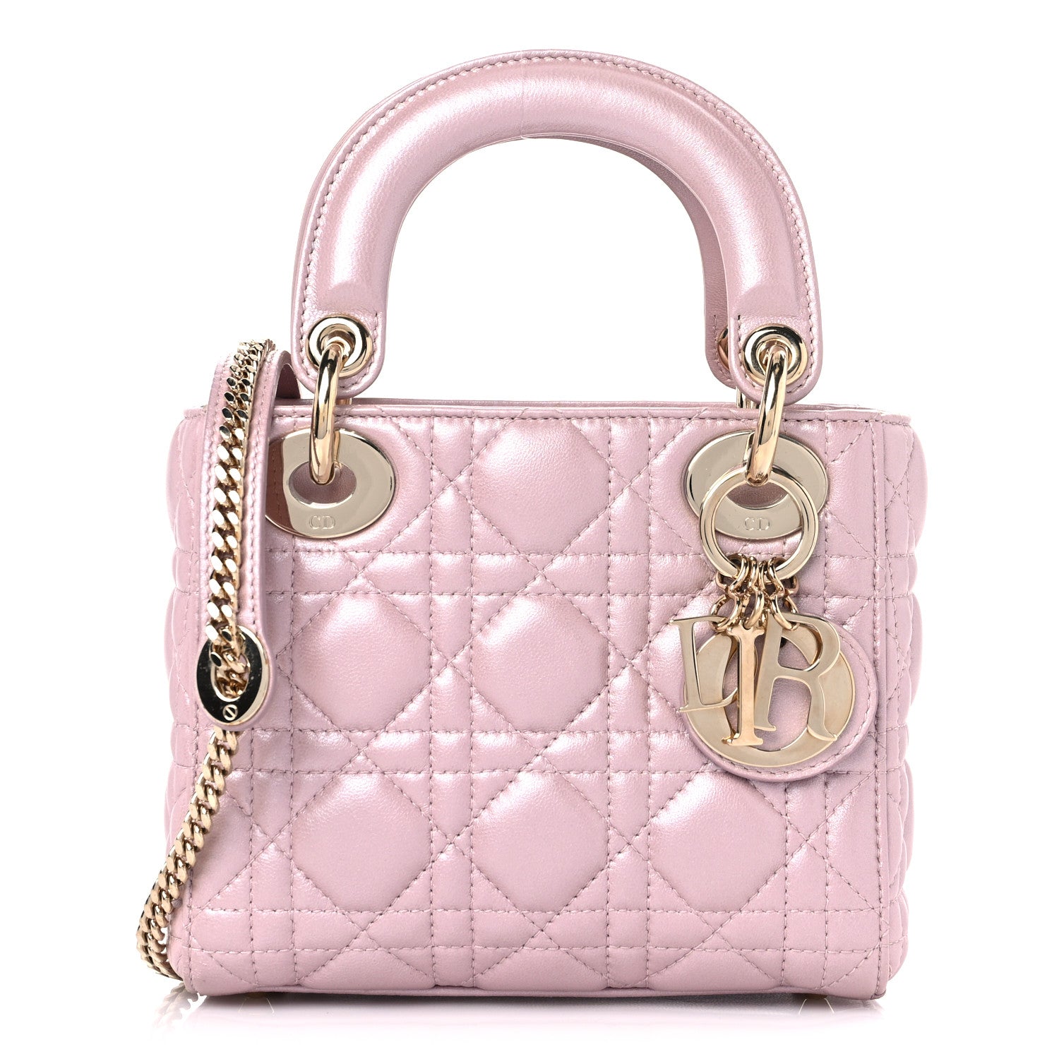 Christian Dior Metallic Lambskin Cannage Mini Lady Dior Lotus 1 of 17