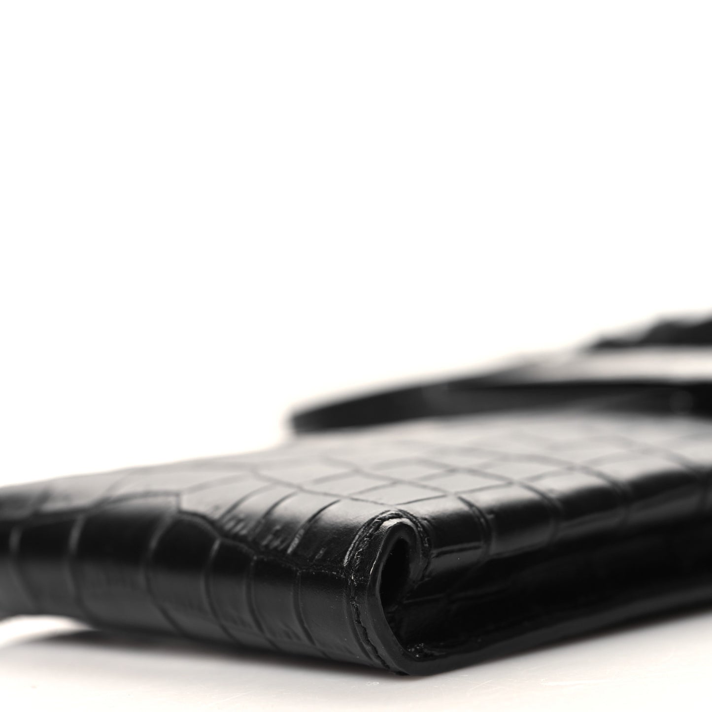 Calfskin Crocodile Embossed Phone Holder Crossbody Black