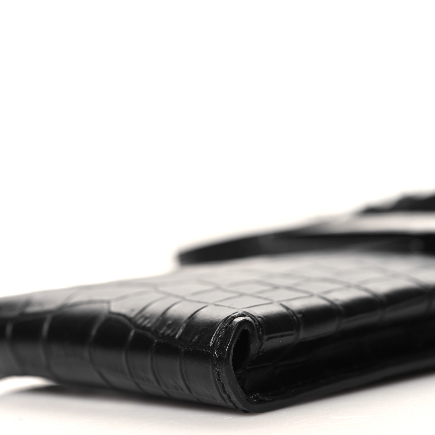 Saint Laurent Calfskin Crocodile Embossed Phone Holder Crossbody Black 9 of 9