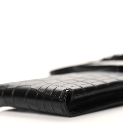 Saint Laurent Calfskin Crocodile Embossed Phone Holder Crossbody Black 9 of 9