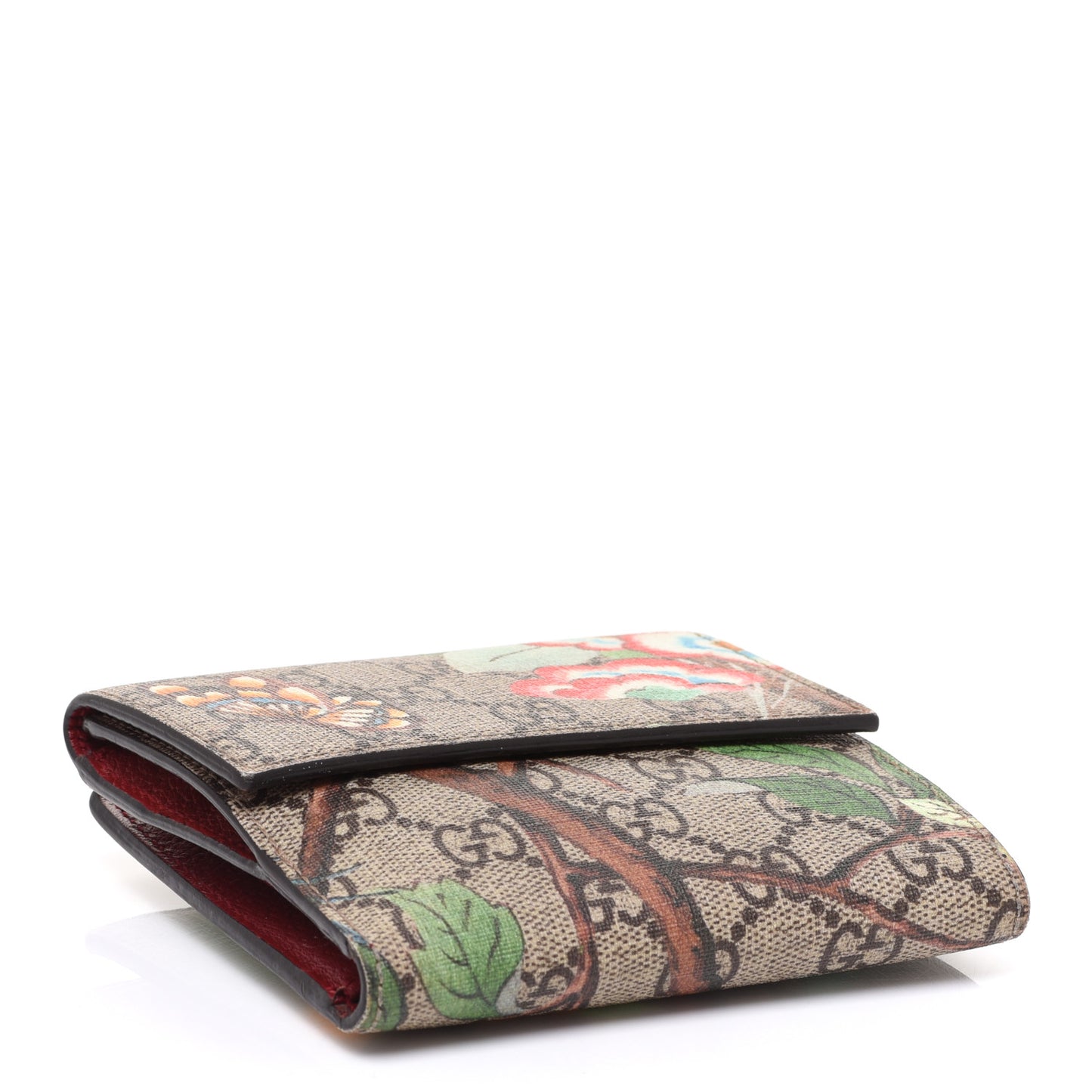 GG Supreme Monogram Tian French Flap Wallet Beige Multicolor Red