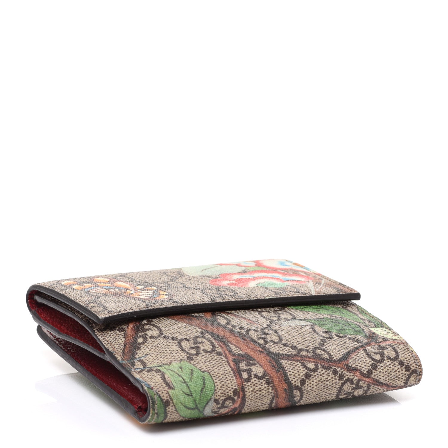 Gucci GG Supreme Monogram Tian French Flap Wallet Beige Multicolor Red 5 of 11