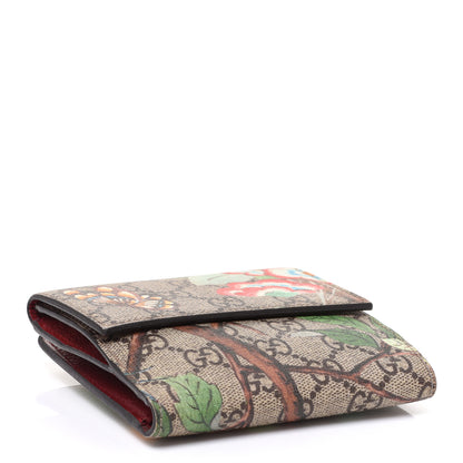 Gucci GG Supreme Monogram Tian French Flap Wallet Beige Multicolor Red 5 of 11