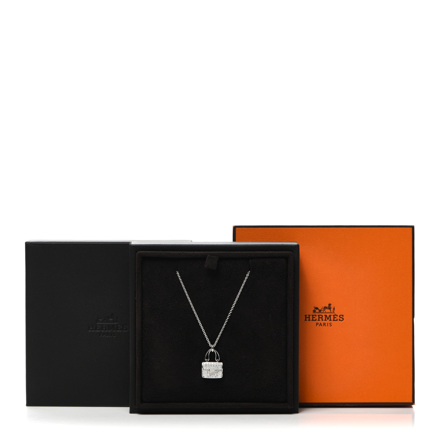 Hermes 18K White Gold Diamond Constance Amulettes Pendant Necklace 6 of 6