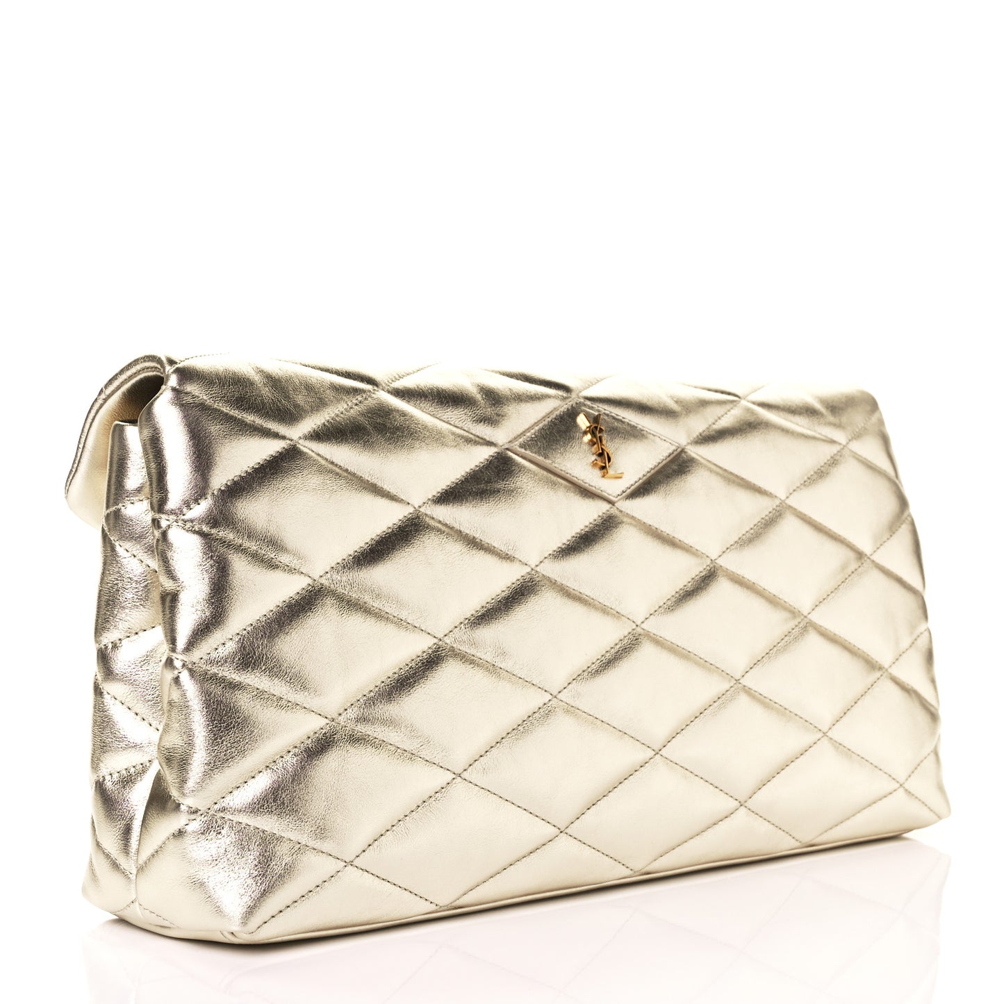 Metallic Lambskin Quilted Sade Puffer Envelope Clutch Platino