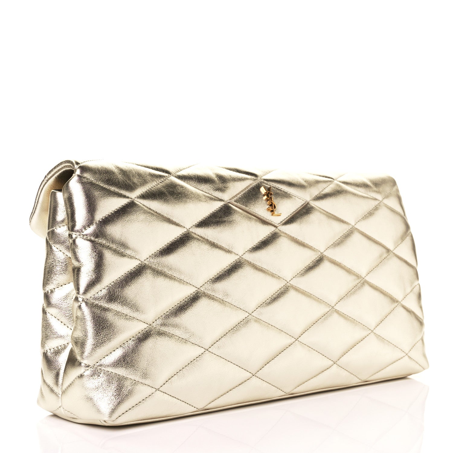Saint Laurent Metallic Lambskin Quilted Sade Puffer Envelope Clutch Platino 3 of 10