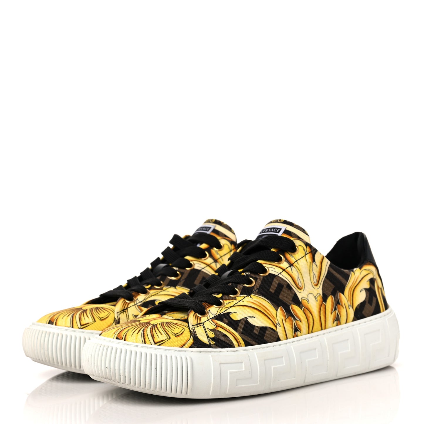 X FENDI Fabric FF Baroque Mens Fendace Greca Sneakers 41.5 Gold Multicolor