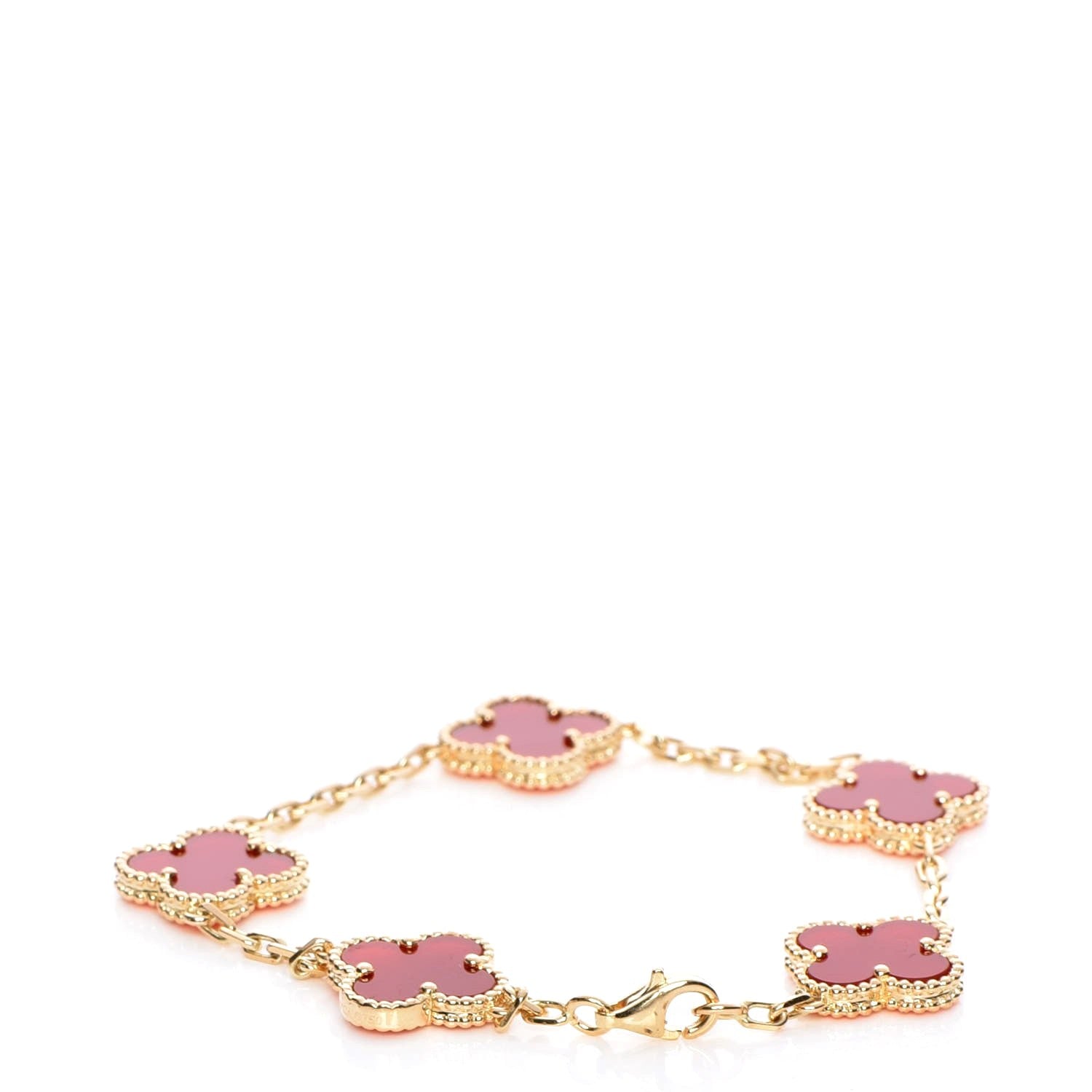 Van Cleef & Arpels 18K Yellow Gold Carnelian 5 Motifs Vintage Alhambra Bracelet 3 of 6