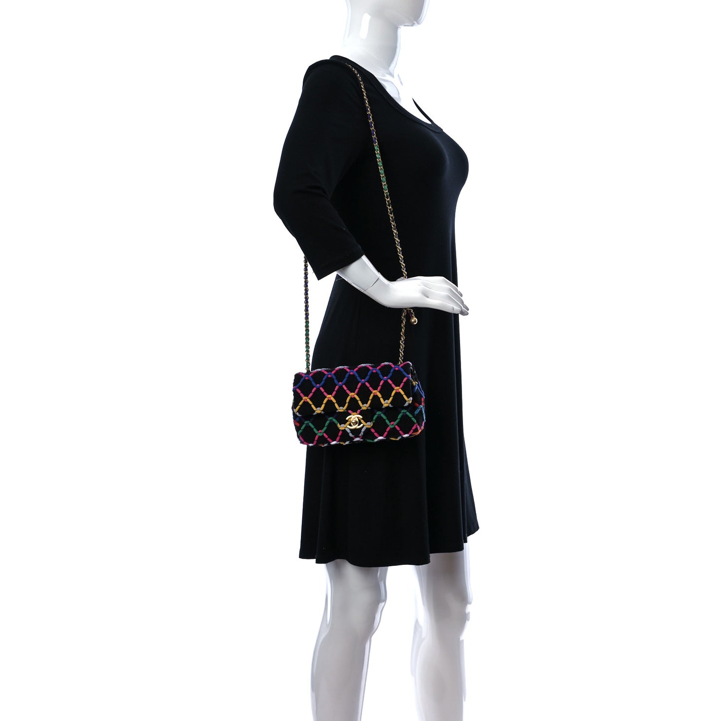 Tweed Diamond Threaded Mini Rectangular Pearl Crush Flap Black Multicolor