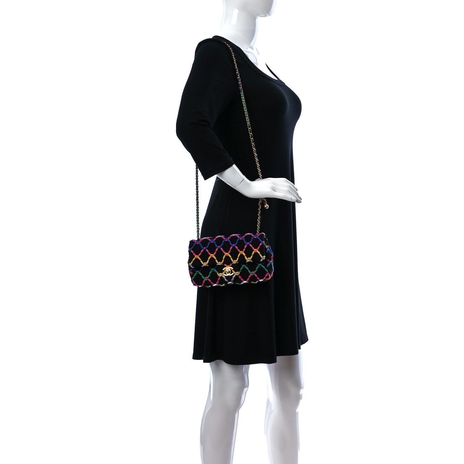 Chanel Tweed Diamond Threaded Mini Rectangular Pearl Crush Flap Black Multicolor 2 of 10