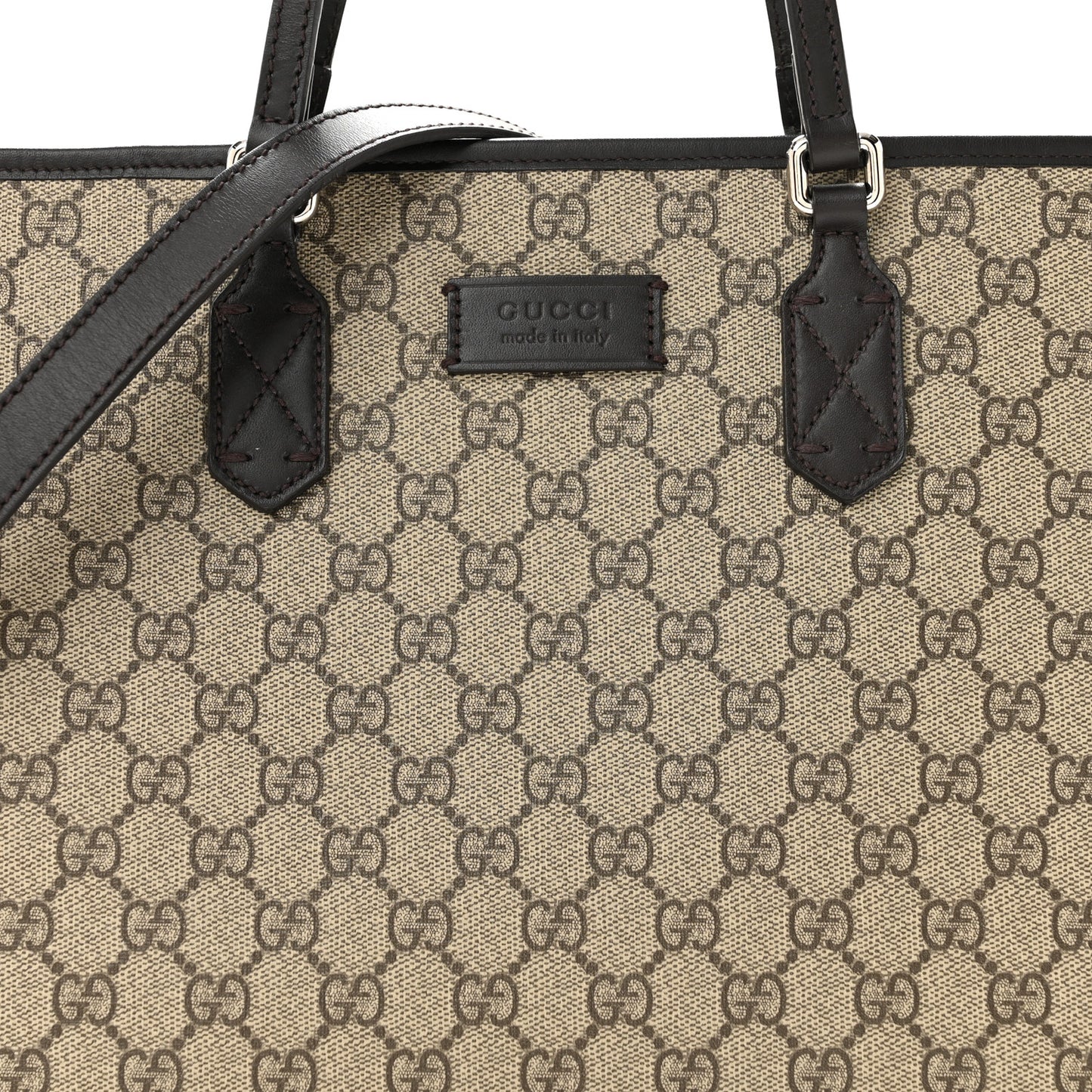 GG Supreme Monogram Medium Zippered Tote Dark Brown