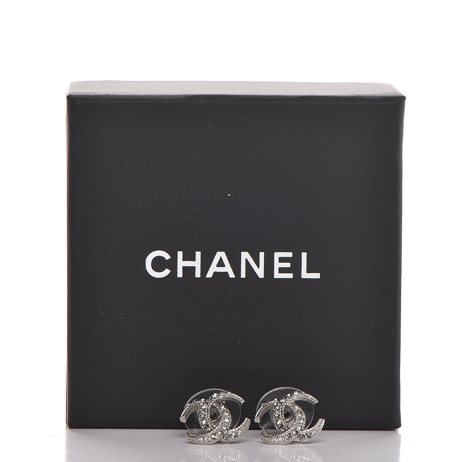 Chanel Crystal CC Moon Earrings Silver 5 of 5