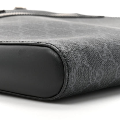 Gucci GG Supreme Monogram Appia Calfskin Web Flat Messenger Bag Black Grey 10 of 10