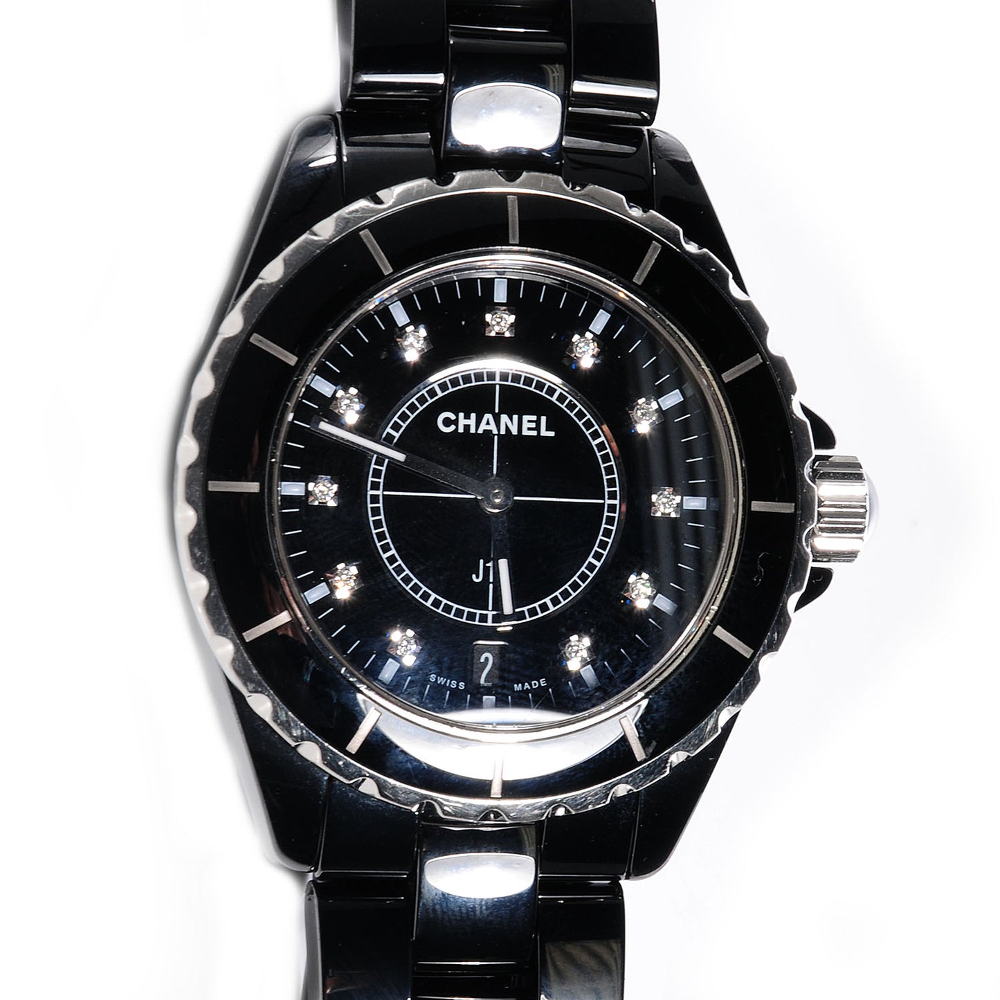 Stainless Steel Ceramic Diamond 33mm J12 Quartz Watch Black